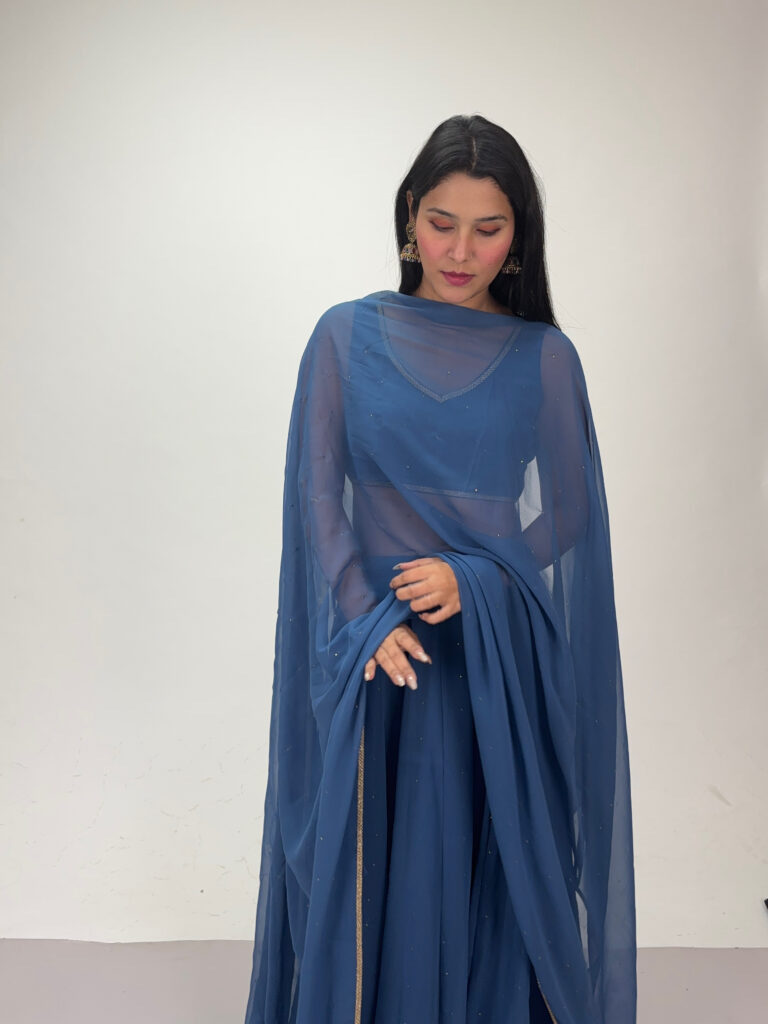 plain blue lahenga