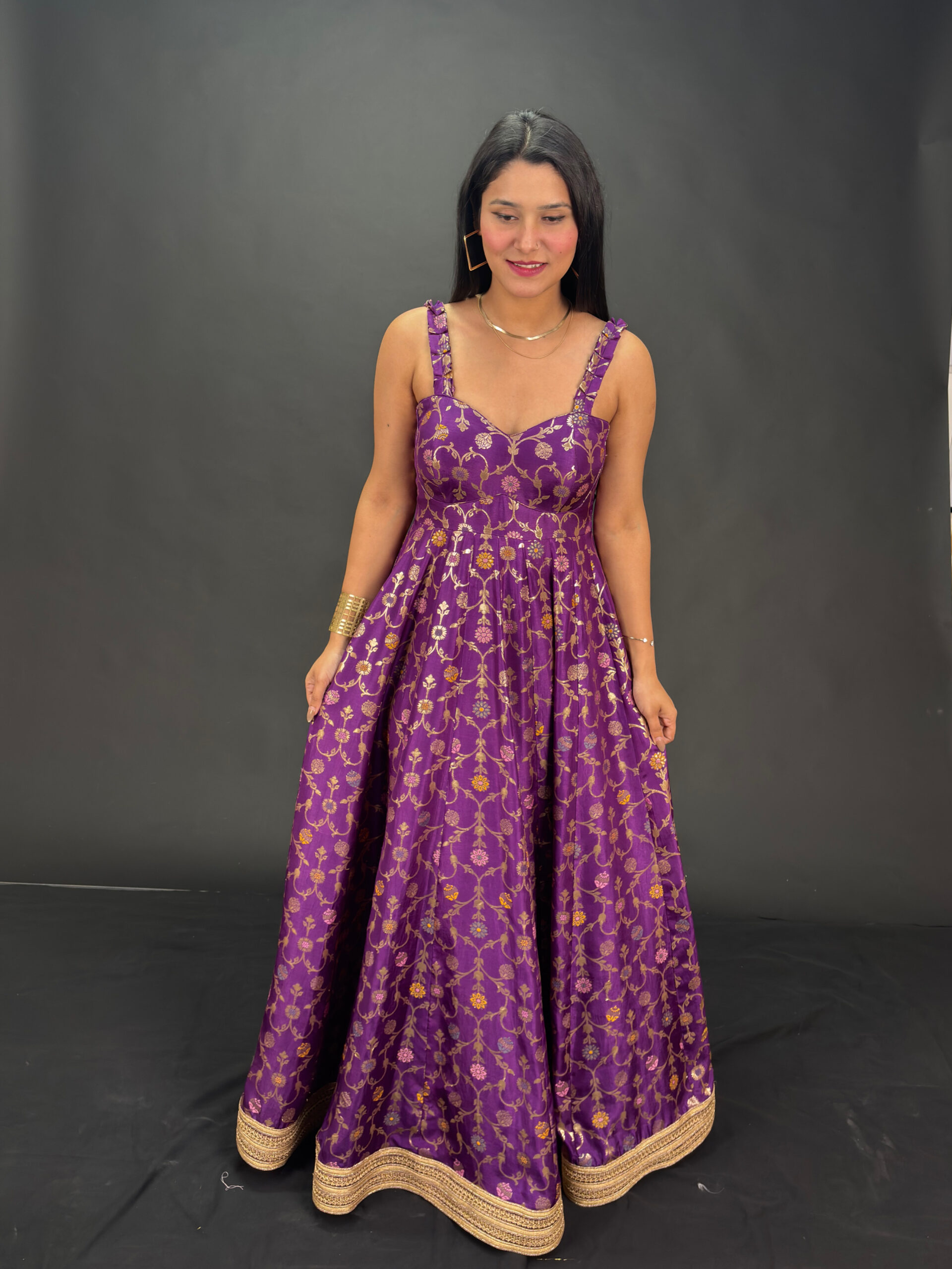 purple gown with meenakari work purple gown with meenakari work