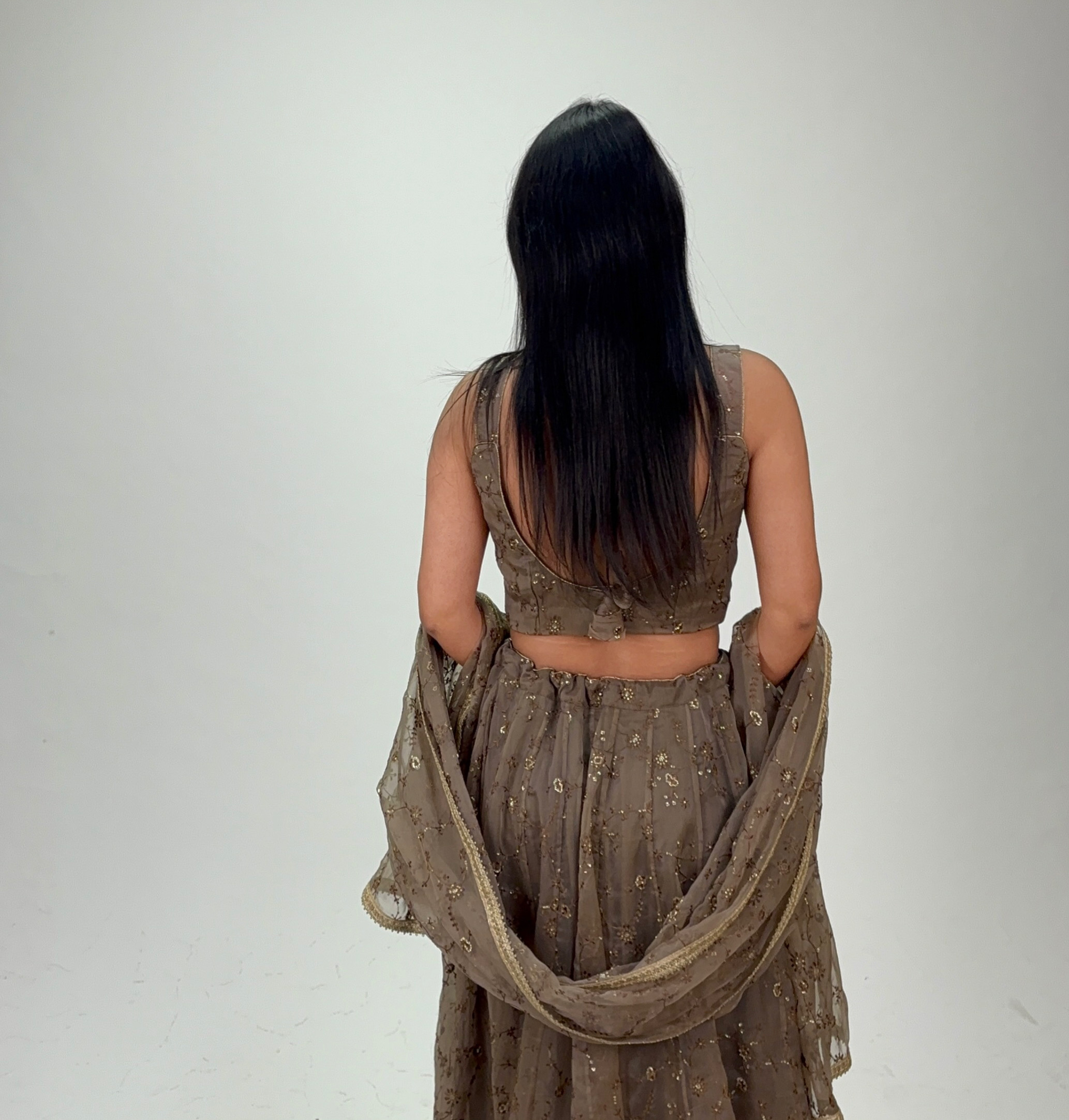 brown embroidered organza lahenga brown embroidered organza lahenga