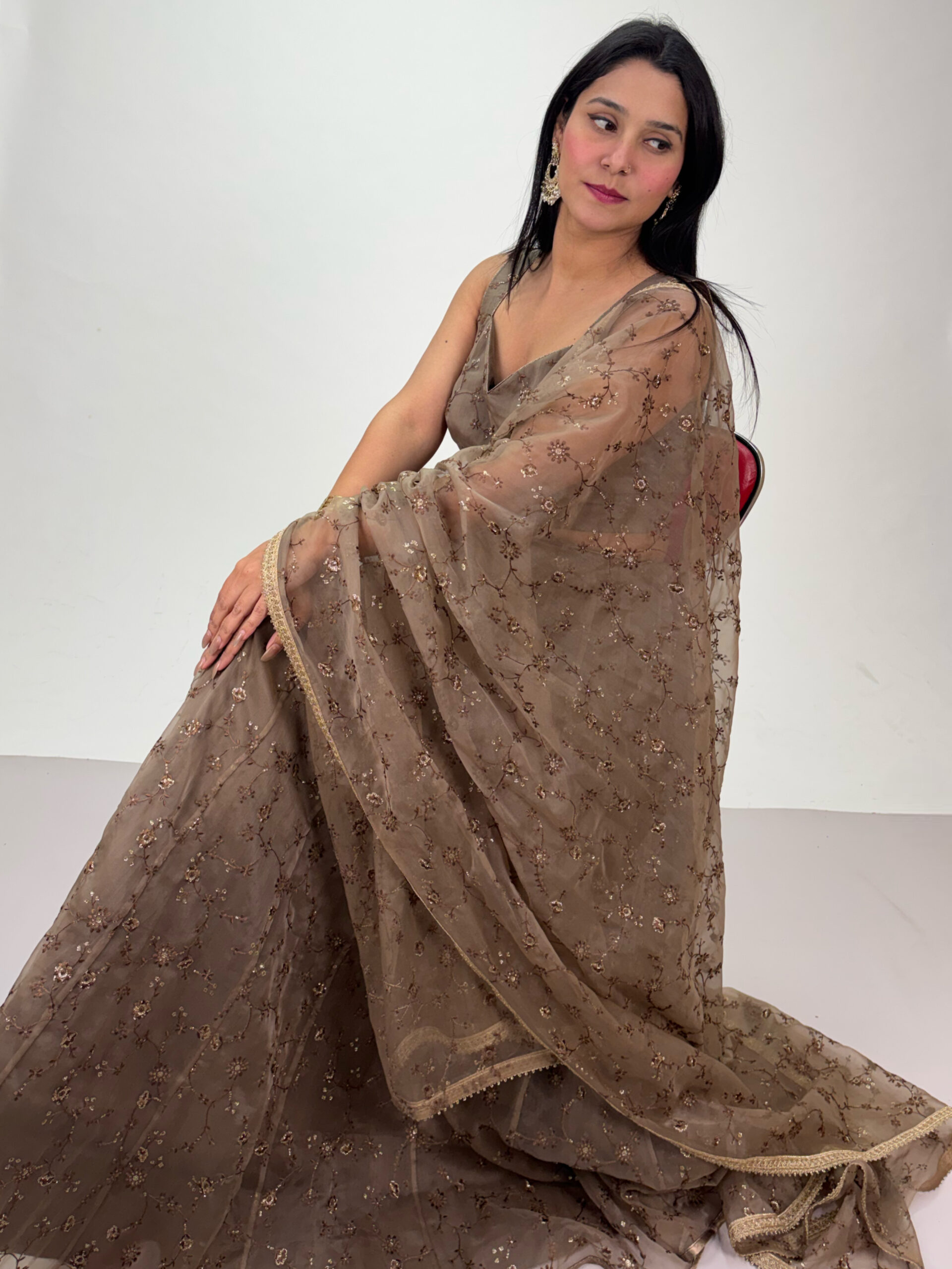 brown embroidered organza lahenga brown embroidered organza lahenga